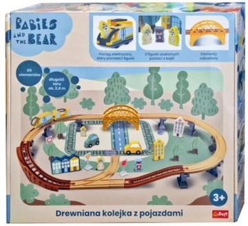 DREWNIANA KOLEJKA tory BABIES AND THE BEAR TREFL elektryczny pociąg 65 el.