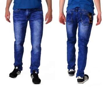 JEANSY MĘSKIE spodnie jeans PEAK&BEAN granatowe W39/L30 100-104 cm