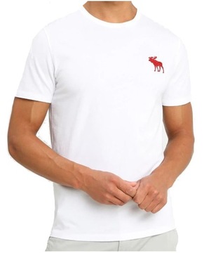 ABERCROMBIE Biały T-shirt Czerwone Duże Logo _ L