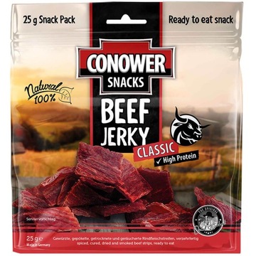 Suszona wołowina CONOWER SNACKS BEEF JERKY - Classic 60g (Duża Porcja)