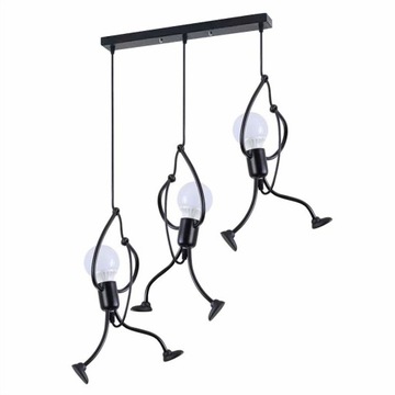 NOWOCZESNA LAMPA SUFITOWA WISZĄCA LUDZIKI HUMANOID CZARNA PODŁUŻNY KLOSZ