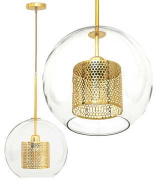 LAMPA WISZĄCA SUFITOWA SZKLANA ZŁOTA LOFT 30cm