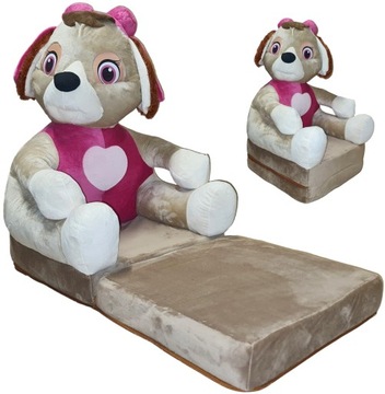 FOTEL FOTELIK PLUSZOWY ROZKŁADANY PUFA MASKOTKA