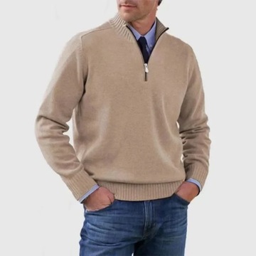 New Fall Long-sleeved V-neck Fleece Zip Men's Casu