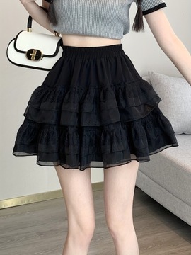 Kawaii Lace Decor Warstwowa mini spódniczka, spódnica z elastyczną talią na wiosnę i lato