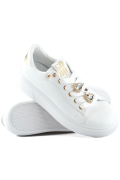 Białe modne sneakersy damskie z ozdobami z misiem r.37