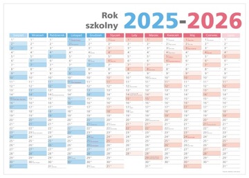 Planer SZKOLNY 2025/2026 zmazywalny kalendarz 84x59 mocowanie samoprzylepne