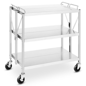 Тележка официанта, нержавеющая сталь, складная, 3 полки, 83 х 50 см, до 90 кг