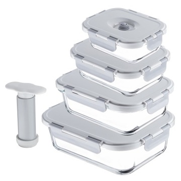 POJEMNIKI NA ŻYWNOŚĆ SZKLANY ZESTAW POJEMNIKÓW PRÓŻNIOWE 4x LUNCHBOX POMPKA