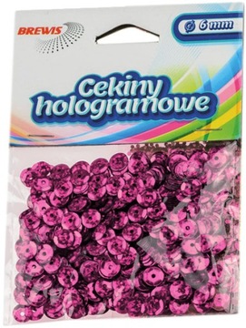 CEKINY HOLOGRAMOWE ozdobne kreatywne 6mm RÓŻOWE