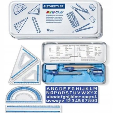 Zestaw geometryczny w etui 10 elementów cyrkiel linijka ekierka Staedtler