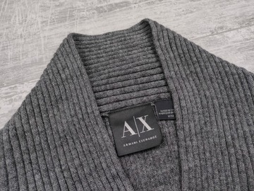 ARMANI EXCHANGE PÁNSKY SVETER VLNA MERINO SHAWL NECK SIVÁ veľ. M