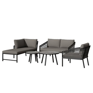 Modern Rope Sofa Set w/ Cushions for Garden, Patio & Balcony, Grey