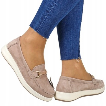 ЖЕНСКИЕ КОЖАНЫЕ ЛОФЕРЫ ТУФЛИ НА ПЛАТФОРМЕ СЕРО-БЕЖЕВЫЕ ЗАМШЕВЫЕ