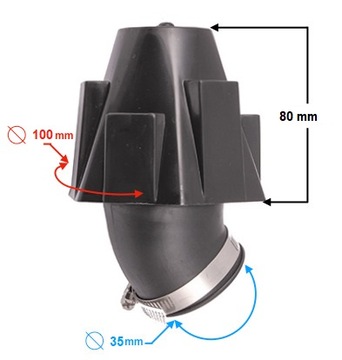 Filtr powietrza, stożkowy zabudowany - kątowy (45°