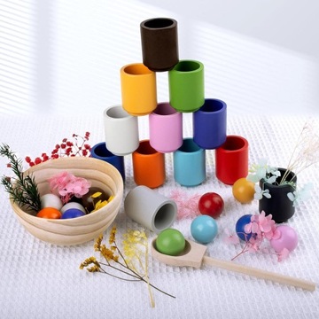 ДЕРЕВЯННЫЕ ИГРУШКИ МОНТЕССОРИ СОРТИРОВОЧНЫЕ ШТАБИЛЬНЫЕ МЯЧИ 12 ШТ 3 СМ