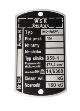 Tabliczka znamionowa WSK 175 M21W2S 059-1