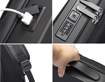 PLECAK MIEJSKI NA LAPTOPA WODOODPORNY BIZNESOWY USB SZYFR TSA IMITI CZARNY