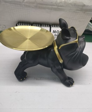 RZEŹBA BULDOG NOWOCZESNA SZTUKA STATUA Z TACĄ DEKORACJA NA BIURKO