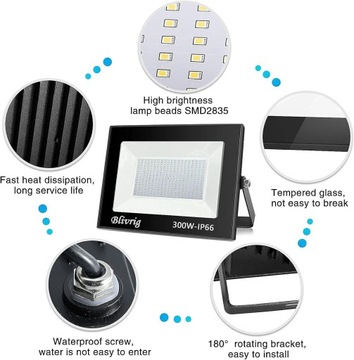Светодиодный уличный точечный светильник Blivrig 300 Вт, IP66, очень яркий, 6500 К, N357