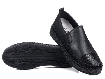 Buty damskie sneakersy czarne na platformie skórzane S.Barski LR370 39