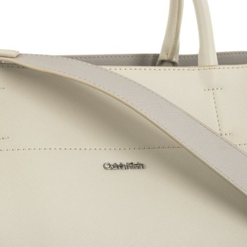 Duza Damska Torebka Calvin Klein Business Large Tote Saffiano Beżowa