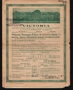 14029 Victoria-Triumpf-Police 1936. Victoria Feuerversicherung AG
