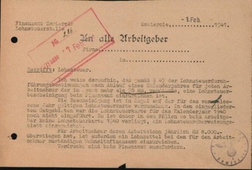 14118 Zawiercie Finanzamt Pismo urzedowe z 1941 roku.