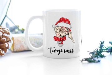 Kubek ŚWIĄTECZNY PIES prezent MIKOŁAJ IMIĘ