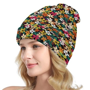 Czapka Zimowa Męska Beanie Wiosna Jesień Damska w Kwiaty