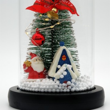 ИСКУССТВЕННАЯ РОЖДЕСТВЕНСКАЯ ЕЛКА, МАЛЕНЬКАЯ, СВЕТОДИОДНАЯ В СТЕКЛЕ, ДЕКОРАТИВНАЯ, РОЖДЕСТВЕНСКИЙ МОРОД, СНЕГ, ПОДАРОК