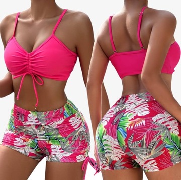 STRÓJ KĄPIELOWY DAMSKI KOSTIUM DWUCZĘŚCIOWY BIKINI WYSOKI STAN SPODENKI L