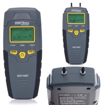 WILGOTNOŚCIOMIERZ MIERNIK WILGOTNOŚCI DO DREWNA 9V