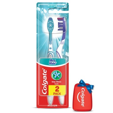 COLGATE MaxWhite szczoteczka do zębów MEDIUM 2 szt + GRATIS