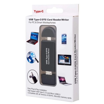 3w1 Czytnik kart SD microSD USB USB-C Micro USB