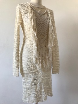 ISABEL MARANT - obłędna -SUKIENKA- boho -FRĘDZLE- siateczka - XS/S