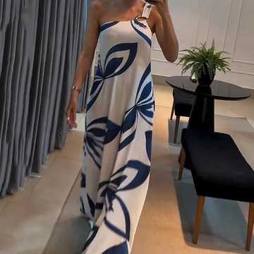 Ellafads Long Dress Women Casual Simple Printed On