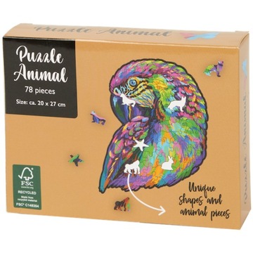 Puzzle Animal Papuga 86el unikalny kształt puzzli
