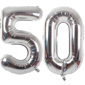 BALONY CYFRY 50 URODZINY SREBRNE GIGANTY 106cm