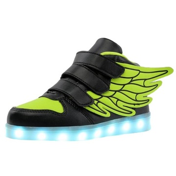 Buty LED Świecące, ładowane trampki dla dzieci, zielone, 27 zielone