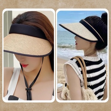 Przeciwsłoneczny Daszek słomiany na lato plażę regulowany czapka z daszkiem