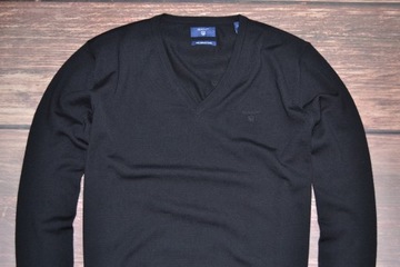 GANT 100 % EXTRAFINE MERINO WOOL SWETER V-NECK BLACK MEN NEW M