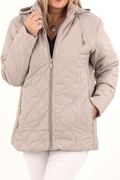 KURTKA PRZEJŚCIOWA DAMSKA Z KAPTUREM LEKKA PIKOWANA OVERSIZE DUŻE ROZMIARY