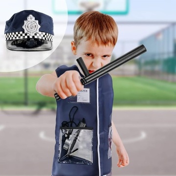 ZESTAW MAŁEGO POLICJANTA DLA DZIECI POLICJA AKCESORIA KAMIZELKA CZAPKA