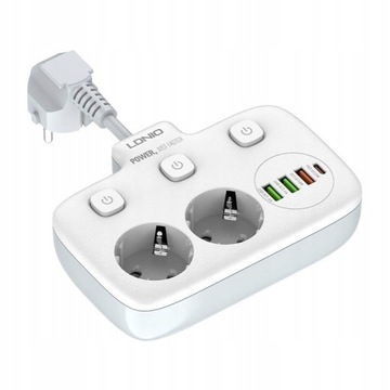 Удлинитель LDNIO 2 розетки переменного тока 3x USB USB-C
