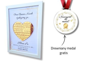 Prezent dla Nauczyciela Wychowawcy Zakończenie Roku SERCE plexi A4 + medal