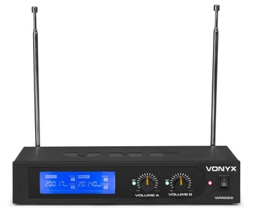 УКВ микрофоны, 2 гарнитуры, 2 клипсы Vonyx WM522B