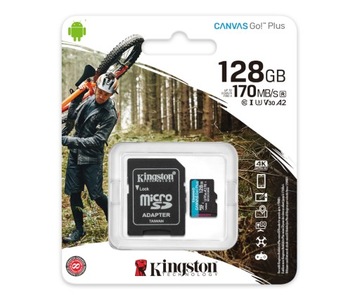 Kingston microSDXC Canvas Go! Плюс карта 128 ГБ 170R A2 U3 V30 + адаптер