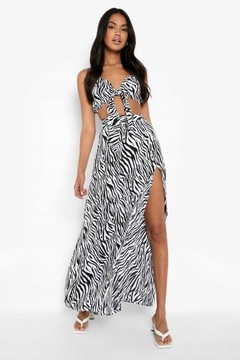 Boohoo NG2 jxu MAXI SPÓDNICA ROZCIĘCIE TOP BRALETKA WIĄZANIE ZEBRA XXL