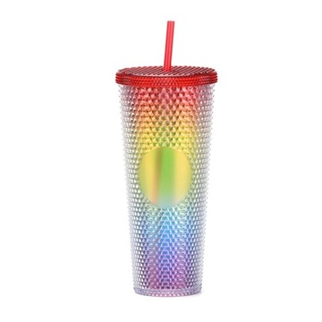 710ML Colorful Double Layer Plastic Straw Cup With